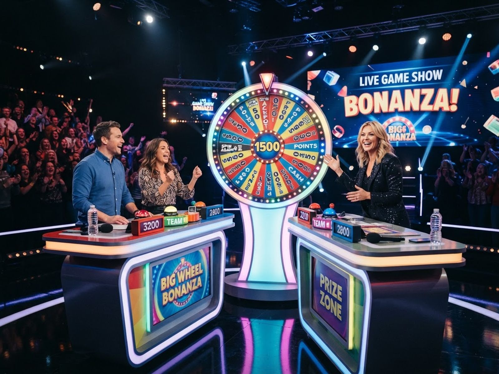 Live game show tafel met kleurenrad