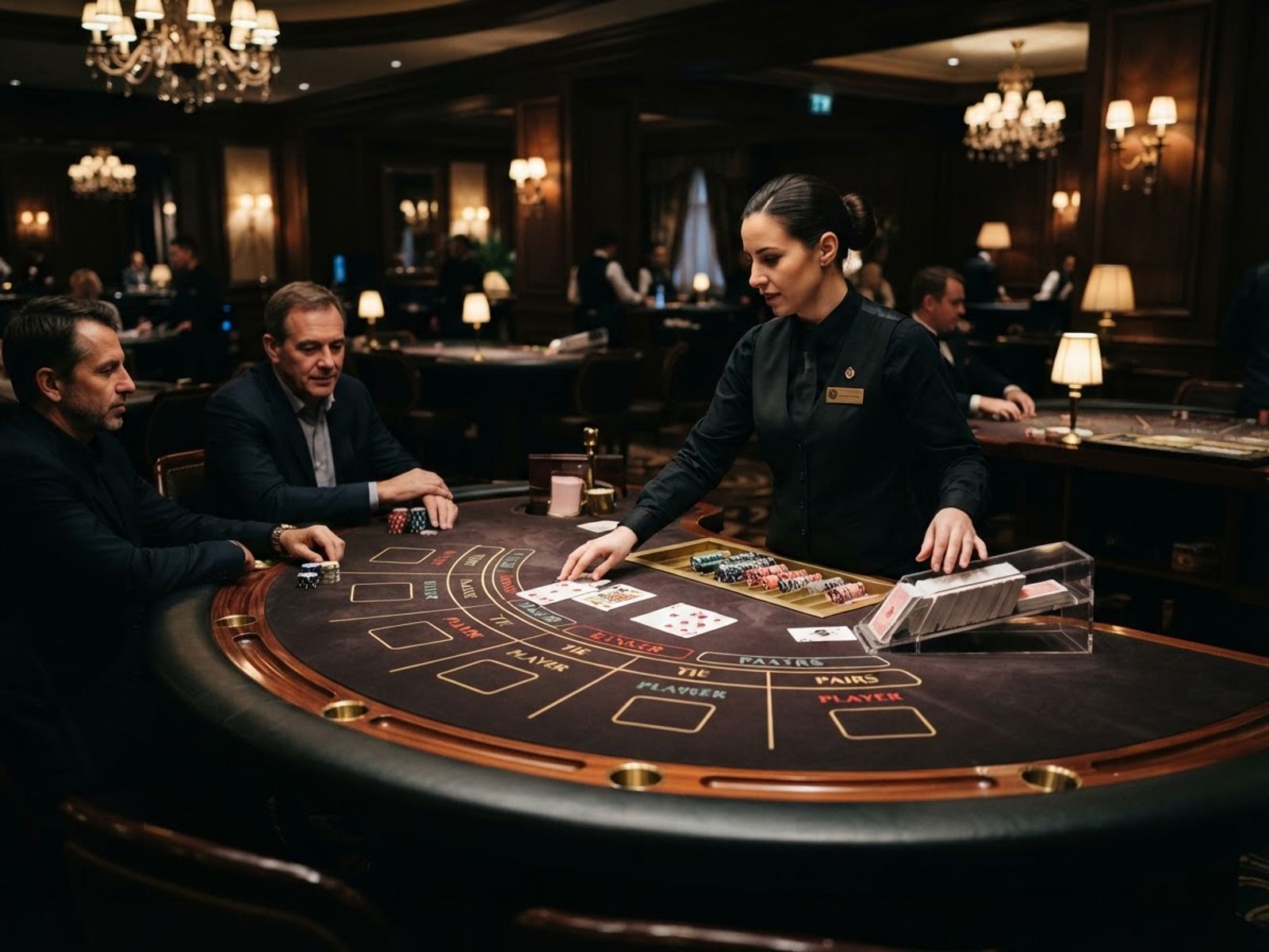 Live baccarat tafel met kaartenschoen