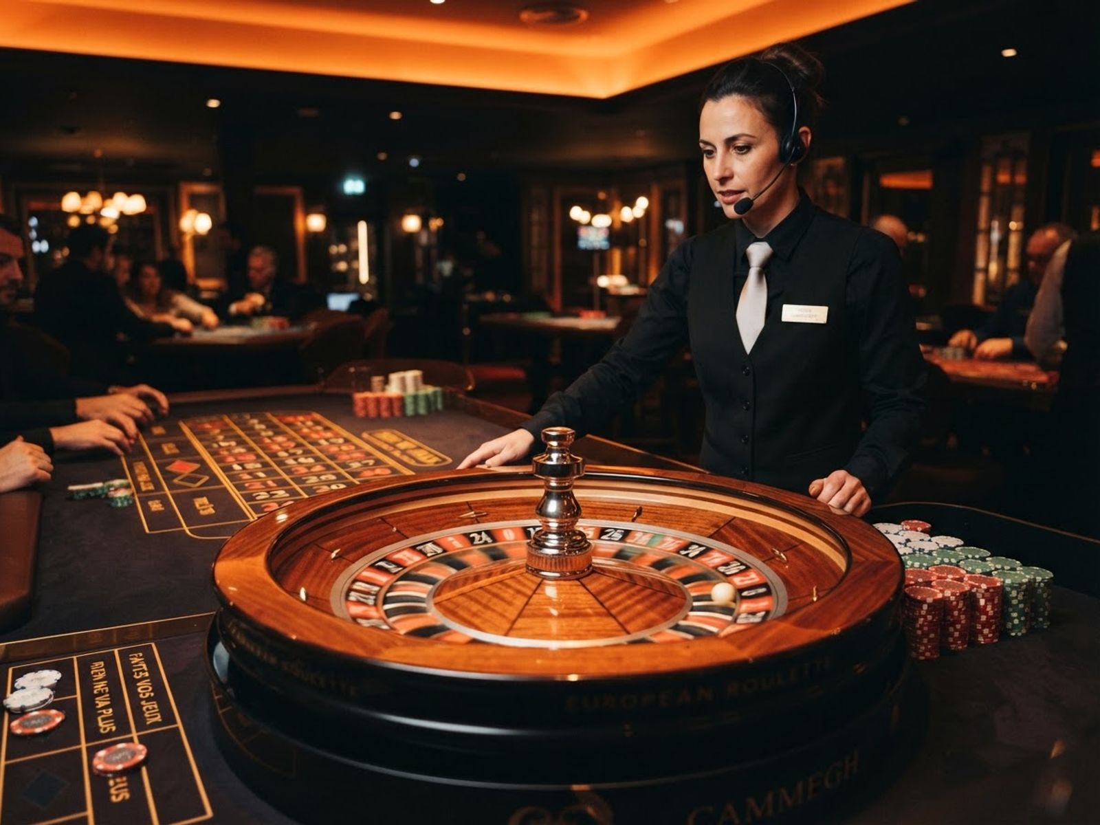 Live roulettewiel met croupier aan tafel
