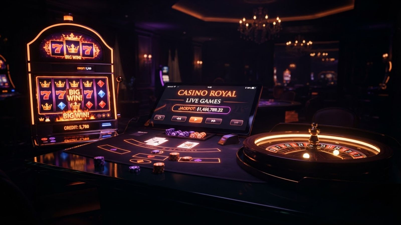 Casino777 speelscherm met gokkastrollen en roulette